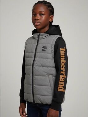Timberland Kids Water Resistant Gray Quilted Hooded Vest NWT